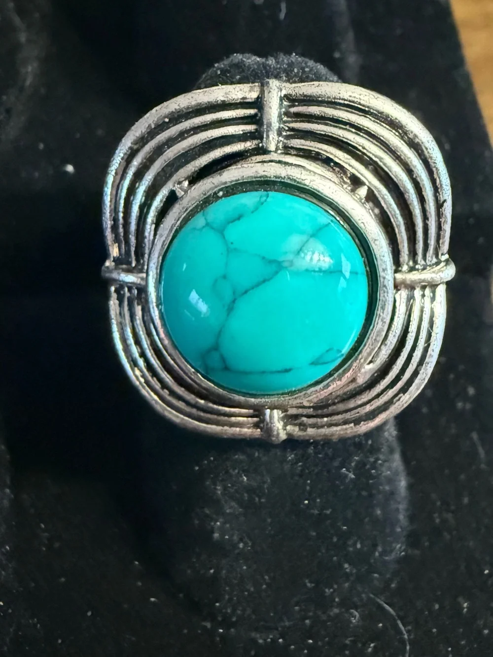 Turquoise Stone Silver-Tone Statement Ring - Women's Jewelry
